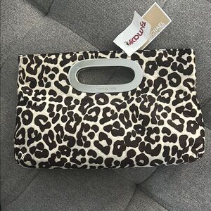 Michael Kors Black and Cream Clutch with Leopard Print Design
